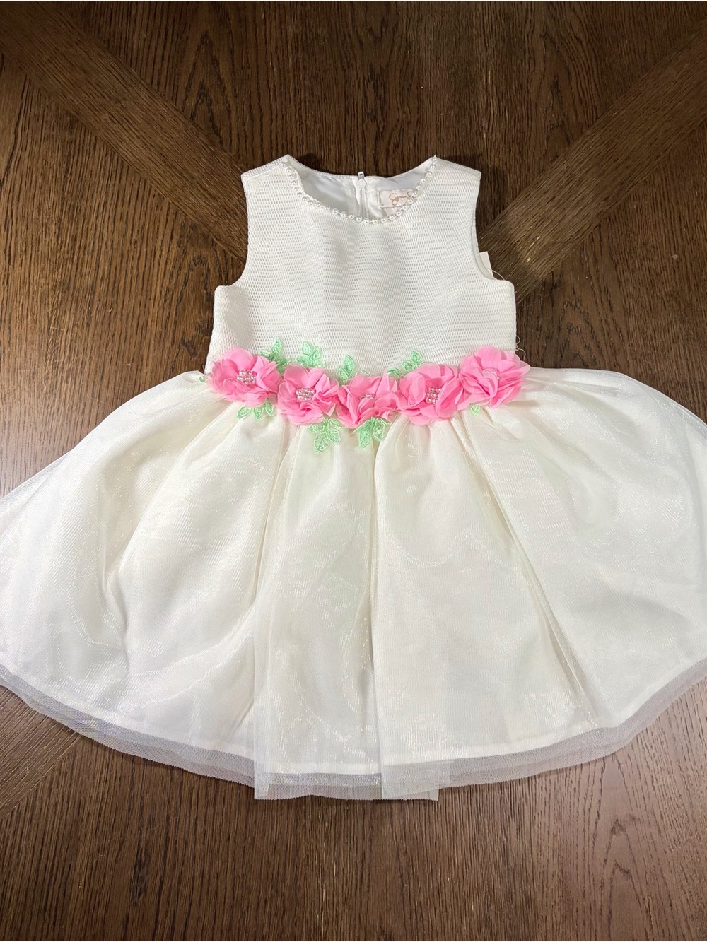 Jessica Simpson Ivory Tulle Dress with Pink Floral Sash